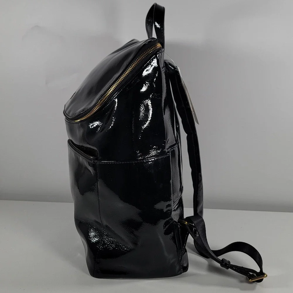 Eric Javits New York Black Patent Leather Backpack Gold Hardware NWT